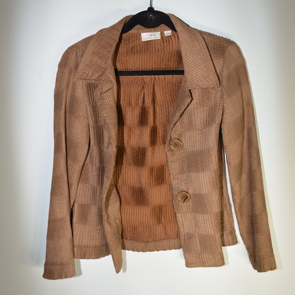 Erin by Erin London Brown Jacket Big Buttons Petite Small Vintage Textured CUTE